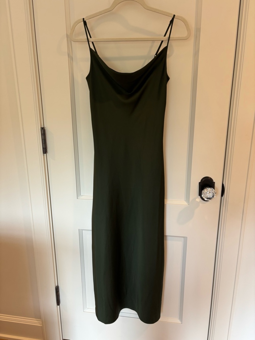 AllSaints Olive Green Cowl-Neck Slip Midi Dress